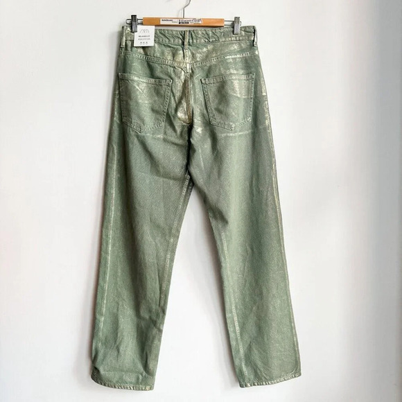 Zara Green  Metallic Relaxed Baggy Jeans 31 - Picture 3 of 5